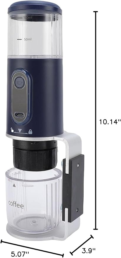 Portable Coffee Maker Espresso Machine for Coffee Capsules &amp Grounds Rechargeable Travel Capsule Espresso Machines for Outdoor Car Camping Hiking (Navy Blue)