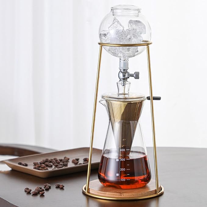 Portable Cold Drip Coffee Maker Drip Tower Coffee Maker 400ml Glass Coffee Pot with Stainless Steel Regulating Valve V-Shaped Spout for Home Office