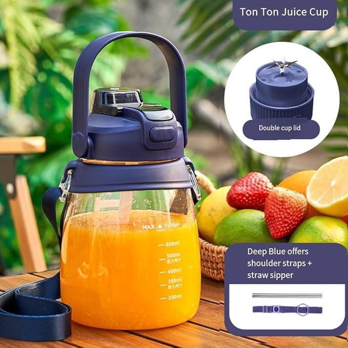 Portable Blender 34.1oz Cup Electric Mixer 6 Blade Stainless Steel Personal Blender Rechargeable for Shakes Ice Fruits with Leakproof Lid Sip Spout Handle(Blue)