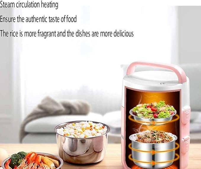 Feiyx Electric Lunch Box2L Electric Cooking Lunch Box With Vacuum Preservation FunctionWith 304 Stainless Steel Tableware Food Steamer for Office and Home Kitchen Cooking rice hot rice artifact pot