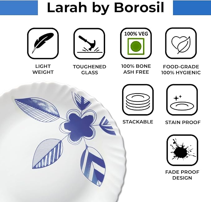 Borosil Gourmet Dinnerware Set For 6 35 Pieces White Dinner Plates and Bowls Sets Chip Resistant Tempered Opal Glass Stain Resistant Dishwasher &amp Microwave Safe Dinner Set For Gifting Serves