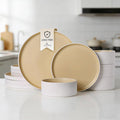 MONITO Ceramic Dinnerware Sets for 4 12PCS Stoneware Plates and Bowls Sets Reactive Glaze Dish Set Chip and Scratch Resistant Double Microwave and Dishwasher Safe White Orange