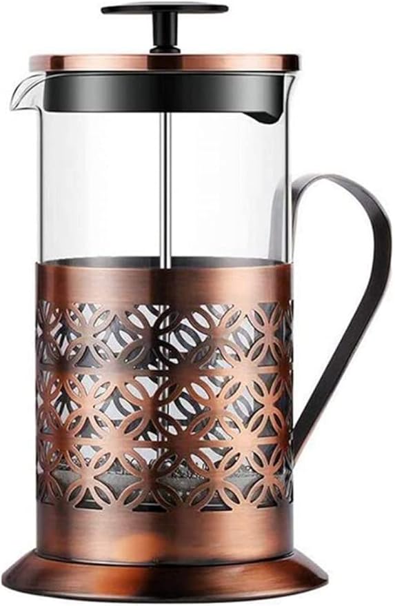 French Press Coffee Maker Stainless Steel Cafetiere Glass Jug Stainless Steel Coffee Plunger Filter Manual Coffee Maker Copper Finish Coffee Press-350ML