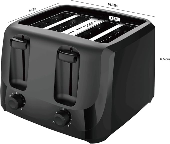 BoVano 4-Slice Toaster Black with 6 Shade Settings and Removable Crumb Tray