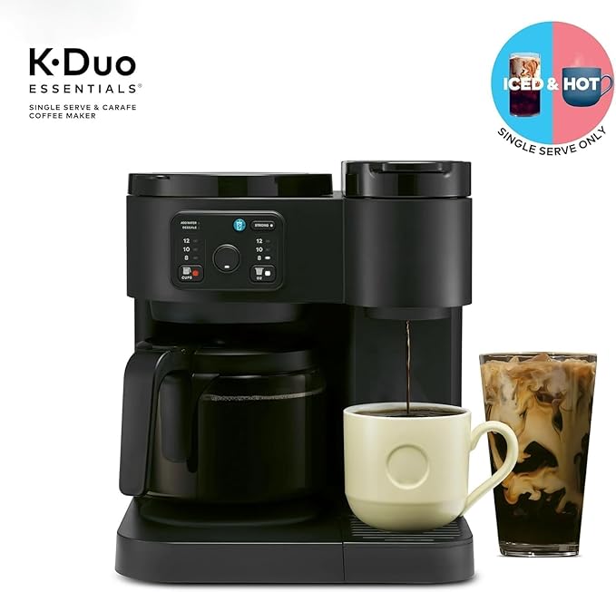 K-Duo Essentials Coffee Maker for Hot and Iced Drinks Single Serve KCup Pod Brewer and 12 Cup Carafe Drip Coffee Pot 72 oz Water Reservoir Perfect for Home &amp Office Use (Black)