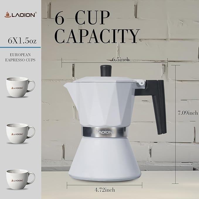 Moka Pot 6-Cup Espresso Maker 300ml Portable Stovetop Espresso Maker Percolator Coffee Pot Compatible with Induction Cooktops Suitable for Home and Camping (White)