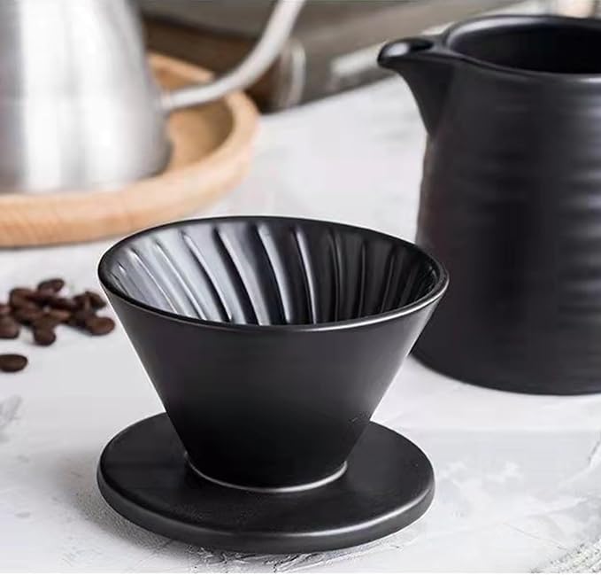 Coffee Filter Porcelain With Cup34oz Pour Over Coffee Maker With Ceramic Mug Coffee Pot With Filter Pour Over Coffee Dropper Coffee Filter Reusable (Black)