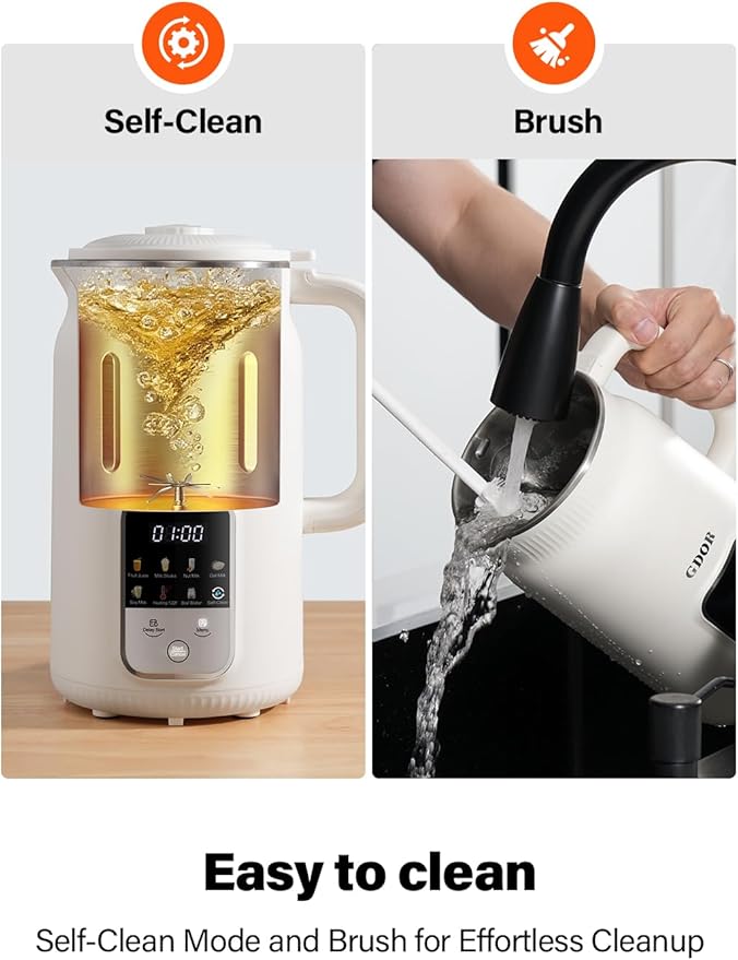 GDOR 35oz Nut Milk Maker 9-in-1 Plant Milk Machine for Homemade Almond/Oat/Soy Juice &amp Smoothie Blender with 12 Stainless Steel Blades Keep Warm 12H Delay Boil Water and Self-Cleaning