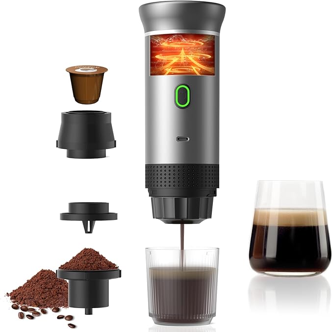 Portable Espresso Machine for Travel Travel Coffee Maker 20-Bar Extraction 150 MLCoffee Maker Self-Heating with USB-C Compatible with Ground Coffee &amp NS Capsule for Hiking and Camping