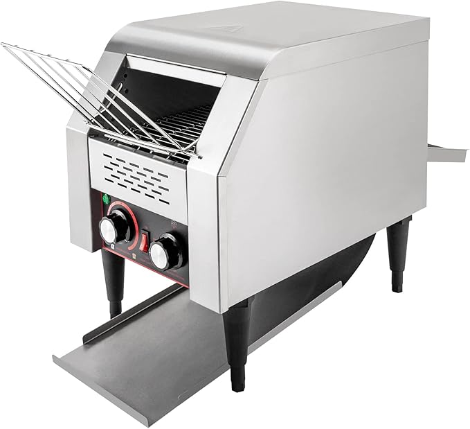 1300w Stainless Steel Conveyor Toaster 150 Slices/Hour Commercial Heavy Duty Conveyor T-oaster With Upper and Lower Three-Ring Heating Tubes 7 Levels Adjustable Restaurant Toaster Double Chutes