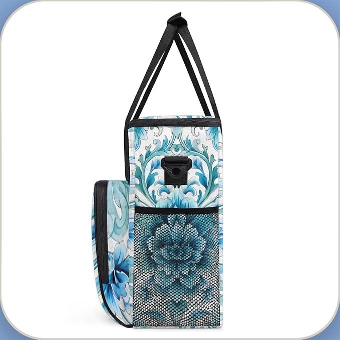Botanic Floral Coffee Maker Carrying Bag Retro Flower Travel Storage Bag Compatible with K-Mini or K-Mini Plus Single Serve Coffee Brewer Carrying Case with Multiple Pockets &amp Shoulder Strap