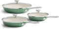 Redchef Nonstick 6-Piece Fry Pan Set 8 9.5 and 11 Inch Frying Pans with Tempered Glass Lids Stay-Cool Handles Dishwasher &amp Oven Safe Induction Safe Compatible with All Cooktops Green