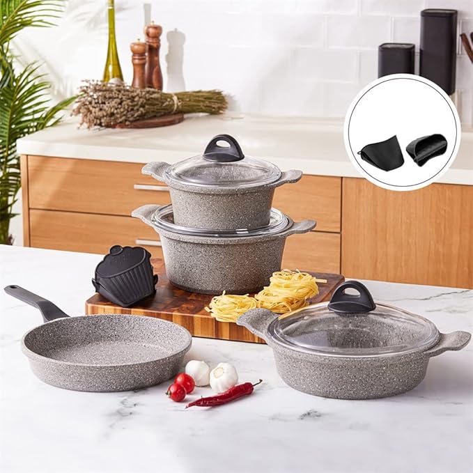 Cookware Cookware Set 7 Pieces Non-Stick Kitchen Pieces Granite Gas Soup Pot Skillet Frying Pan Kitchenware