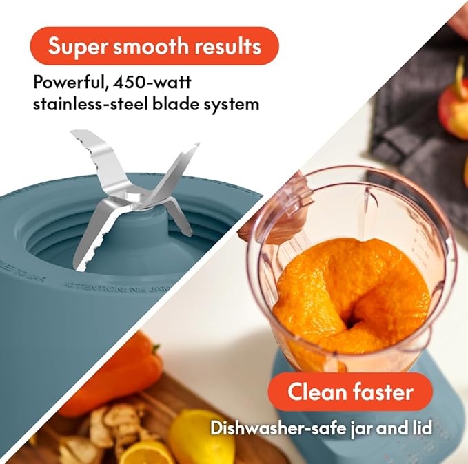 bella 10 Speed Countertop Blender Juicer &amp Smoothie Maker Fits-anywhere™ Kitchenware Slim Flip &amp Store Design Dishwasher Safe 48oz Capacity Pitcher &amp Lid Stainless Steel Blade 450 Wa