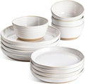 LE TAUCI Dinnerware Sets 12 PCS Ceramic Plates and Bowls Set For Housewarming (28 oz Cereal Bowl+ 8 Salad Dish+10 Dinner Plate) x 4 Oven safe Arctic White