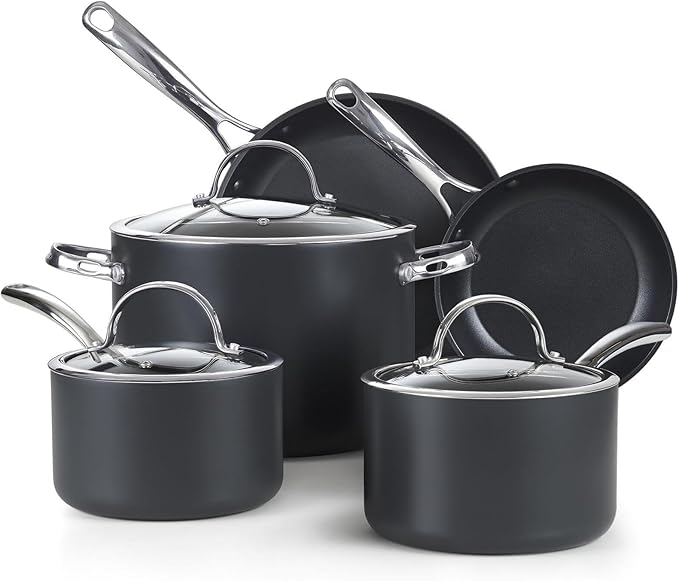 For 8-Piece Nonstick Hard Anodized Cookware Set Pots and Pans Set