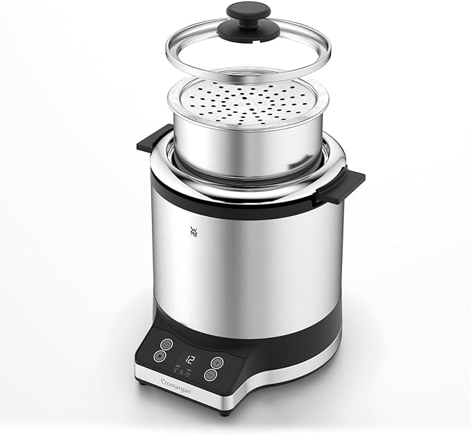 WMF Kitchenminis Rice Cooker with 1L Capacity Space Saving Carry Container Maintenance Automatic Heat Cooking Rice Quinoa Lentils Chickpeas and Vegetables Stainless Steel 220W