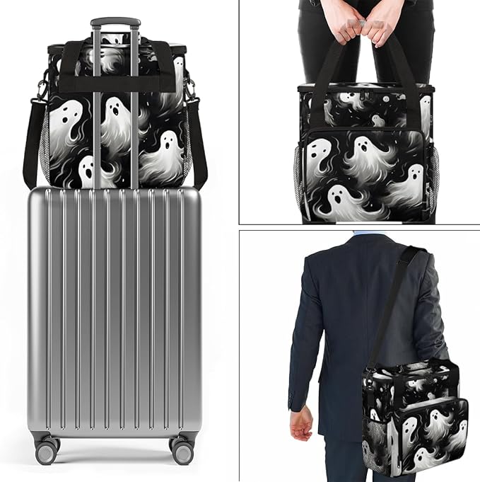 Spooky Ghosts Coffee Maker Carrying Bag Graffiti Ghosts Travel Storage Bag Compatible with K-Mini or K-Mini Plus Single Serve Coffee Brewer Carrying Case with Multiple Pockets &amp Shoulder Strap