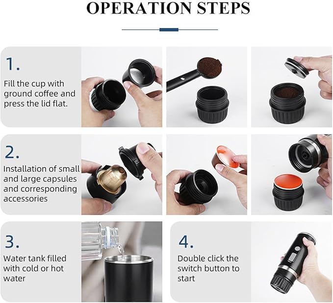 Asixxsix Portable Electric Espresso Machine Travel Coffee Maker for Camping Electric Espresso Maker Compatible with Ground Coffee &amp NS Capsule Car Travel Coffee Machine with USB C