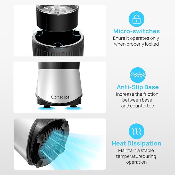 Consciot CB08 16-Piece Blender &amp Grinder Combo for Kitchen and Personal Size Blend Shakes and Smoothies Frozen Drinks Baby Food Spreads &amp More 4 BPA-Free Portable To-Go Cups 900 Peak Wat
