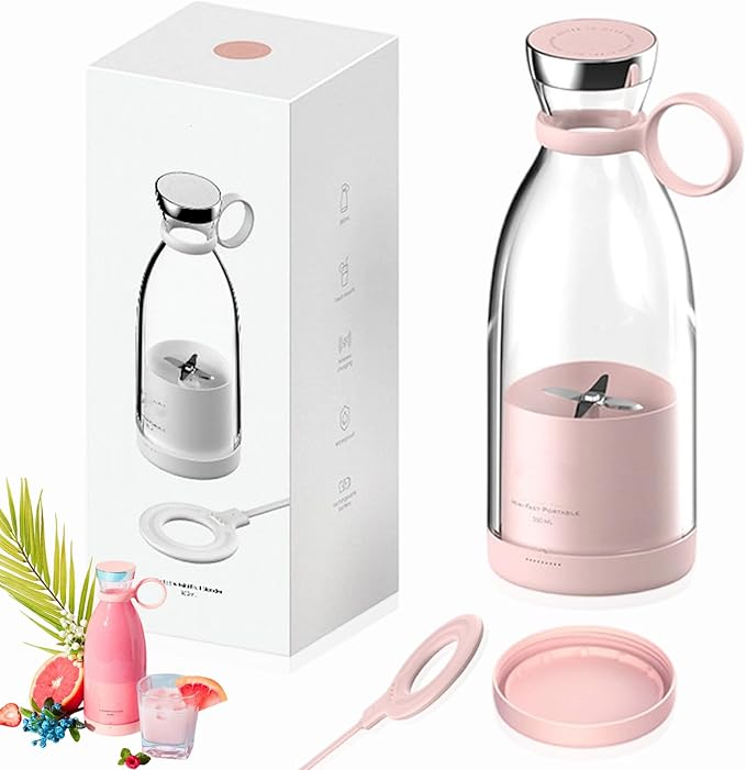 Portable Blender for Smoothies Personal Small Smoothie Blender with 11.83 Oz/350ml for Shakes and Smoothies Durable Stainless Steel Blades Magnetic Charging Convenient (Pink + Portable Cover)