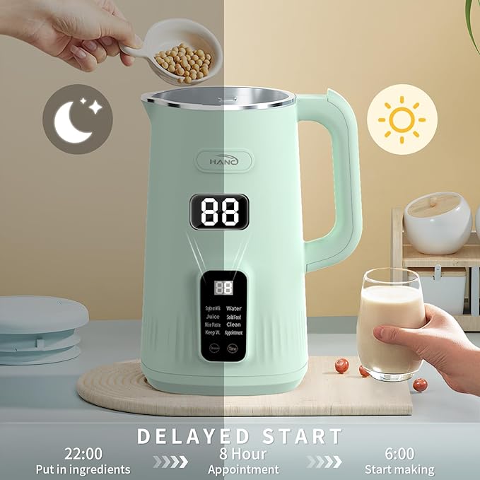 HANC Automatic 8-in-1 Nut Milk Maker Machine 28oz Quiet Operation Soy Milk Maker Homemade Almond Coconut Juice &amp Soup Delay Start/Keep Warm/Self-Cleaning/Boil Water (Cyan)