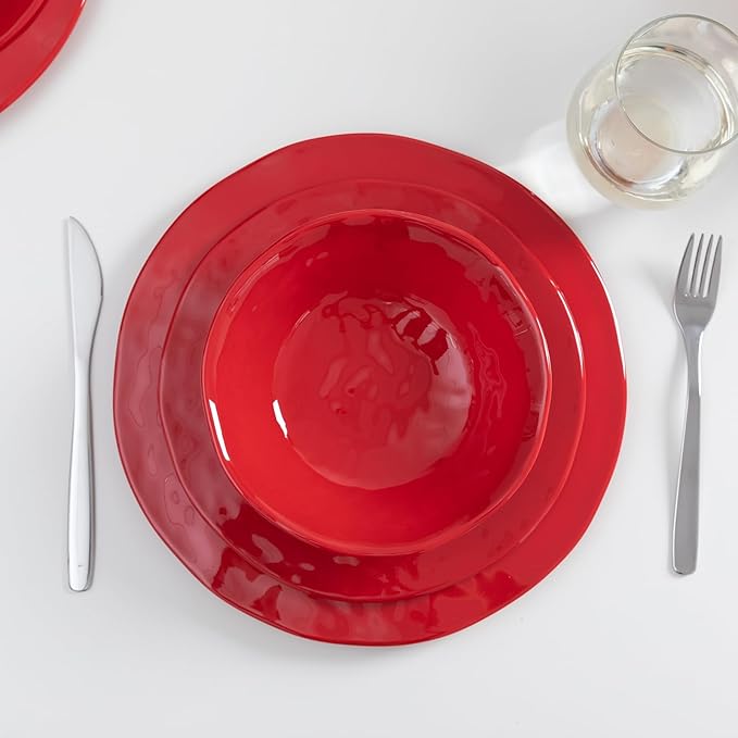 LEHAHA Red Melamine Dinnerware Sets 18-Piece Melamine Dishes Set Lightweight and Chip Resistant Durable Plates and Bowls Set Safe for Daily Use Dishwasher Safe Service for 6