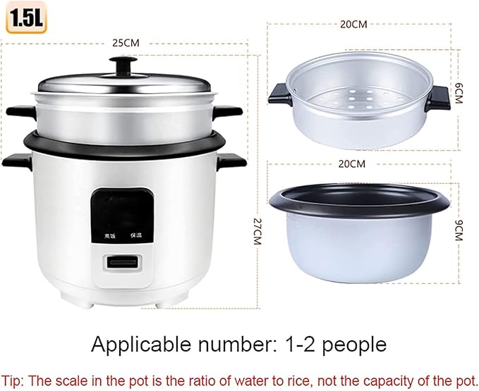 Rice Cooker with Steamer Smart Insulation Mini Electric Cooker Household Multifunctional Non-Stick Cookware (1.5L)