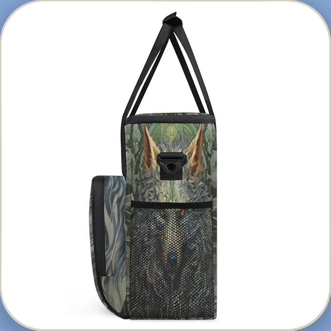 Cool Wolf With Gold Eyes Coffee Maker Carrying Bag Waterproof Coffee Maker Travel Storage Bag Portable Coffee Machine Tote Bag Carry on Bag Case with Shoulder Strap for Single Serve Coffee Maker