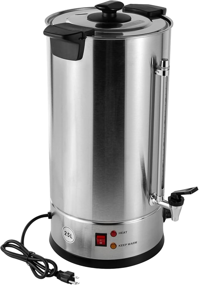 Commercial Coffee MakerStainless Steel Coffee Urn with Temperature Control Coffee Maker Hot Water Urn for Catering (25L1.4KW Silver Black)