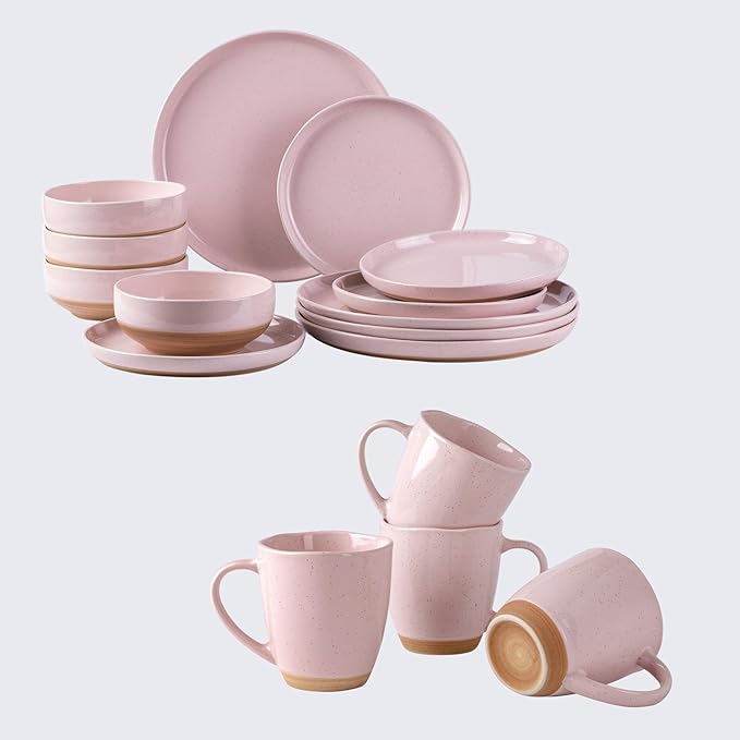 AmorArc Ceramic Dinnerware Sets for 4 16 Pieces Handpainted Plates and Bowls Set with Rustic Terracotta Underside Scratch Resistant Stoneware Dishes Set Dishwasher &amp Microwave Safe