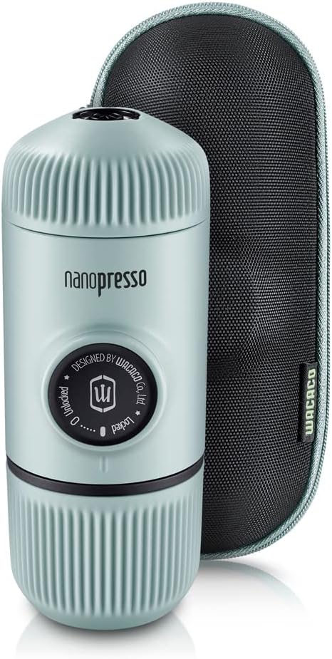 WACACO Nanopresso Portable Espresso Maker Bundled with Protective Case Upgrade Version of Minipresso Mini Travel Coffee Machine Perfect for Camping Travel and Office (New Elements Arctic Blue)