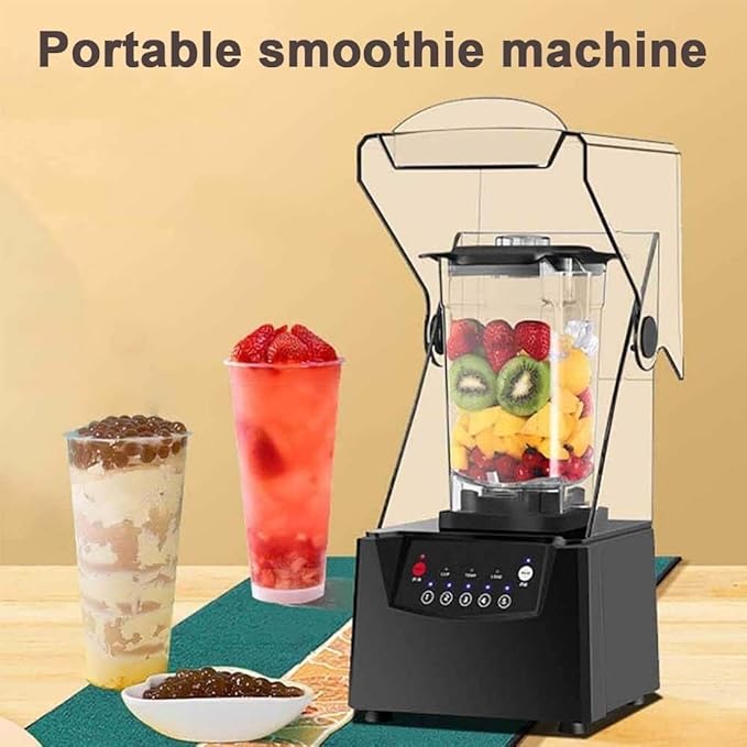 Blender Smoothie Maker 2L Commercial Mixer Milkshake Smoothie Blender Machine for Shakes and Smoothies Heavy Duty 2200W Stainless Steel Blade with Quiet Shield Sound Enclosure 5 Presets