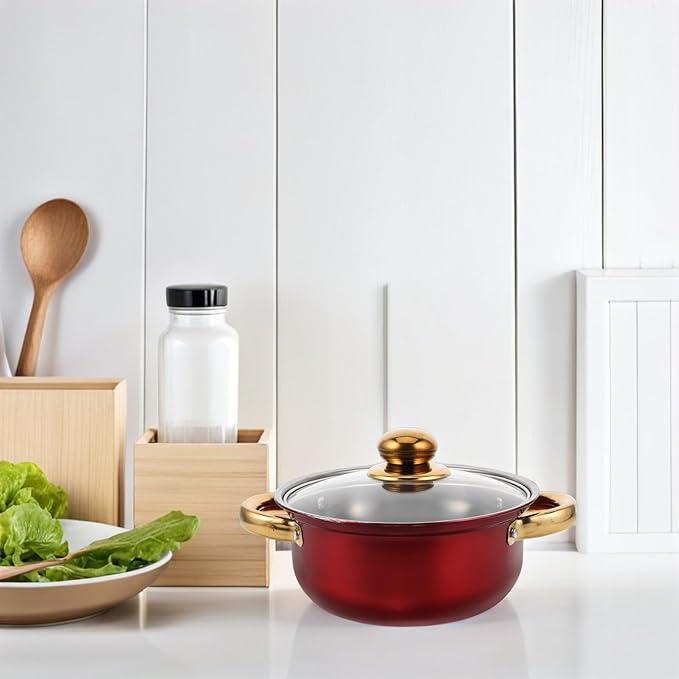 Nonstick Stainless Steel Cookware Set with Heat-resistant Gold Handles Versatile Pots and Frying Pans for Healthy Cooking and Easy Cleaning Stylish Kitchen Essential in Wine Red