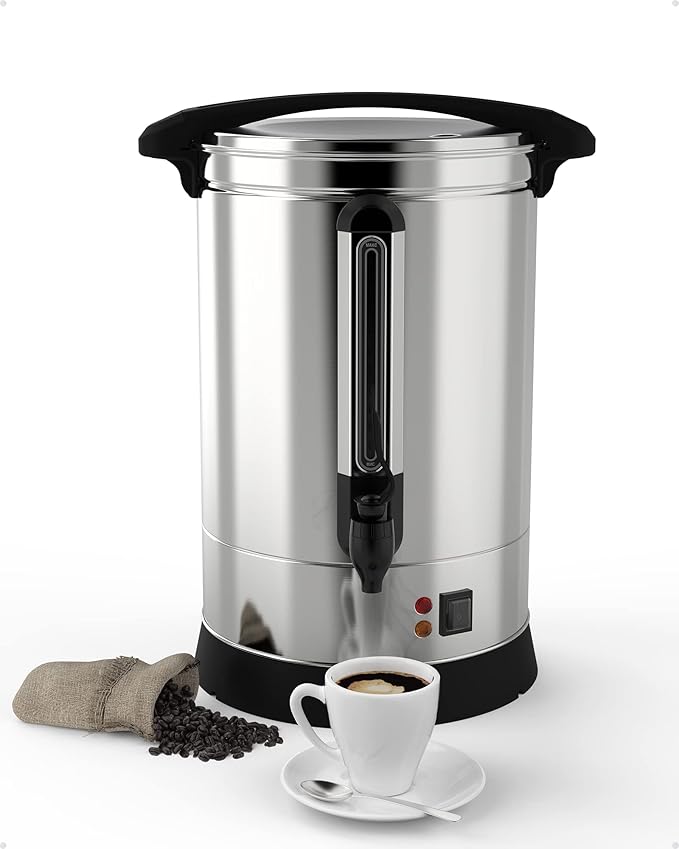 100 Cup Commercial Coffee Urn14L Large Capacity Stainless Steel Coffee Maker Electric Hot Water Dispenser with Automatic Temperature Control &amp Faucet for PartyCatering Business(Silver)