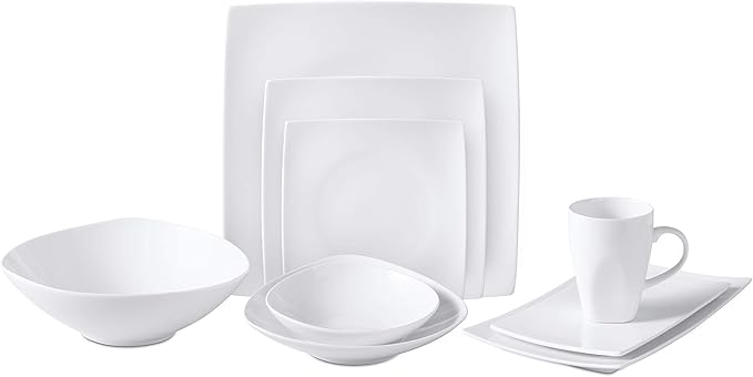 Bone China Square Shape Elegance White 51pc Dinnerware Set