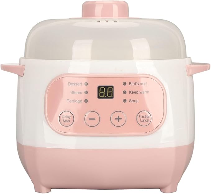 Jiawu Electric Stew Pot 200W 1L Digital Rice Cooker With Lid Small Ceramic Cooker Built-in Timer Makes Soups Porridges Grains and Cereals for Individuals (US)