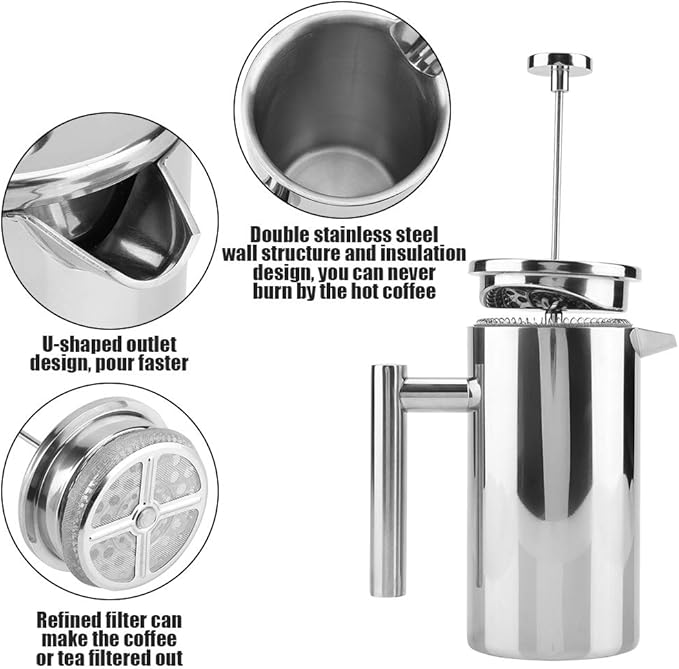 Bewinner Press Coffee Pot French Press Coffee Maker Double Walled Stainless Steel Coffee Maker French Press Tea Pot with Filter (800ML)
