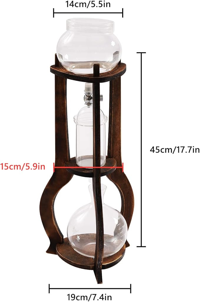 Iced Coffee Cold Brew Drip Tower Coffee Maker Wooden Suitable for Home Coffee Shops Cafes and Offices to Make Delicious Cold Extracted Coffee (6-8 cup)