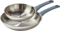 T-fal Essentials Stainless Steel Cookware Set 2-Piece 8 and 10.5 Induction Compatible Oven Safe 350F Pots and Pans Set Cooking Skillets Cookware Kitchen Frying Pans Silver/Blue