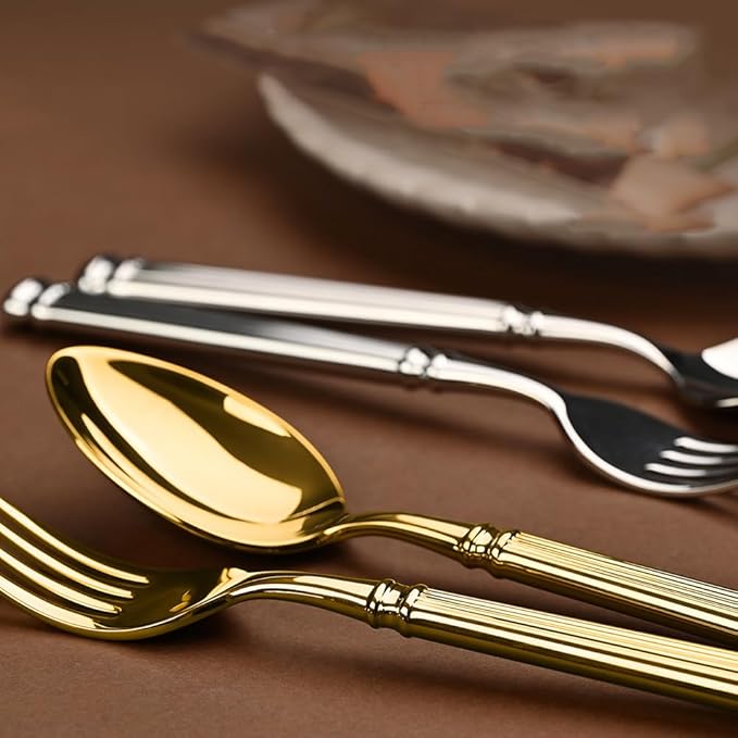 Silverware Set for 8 Flatware Set 32 Pieces Elegance Luxury Tableware Set Roman Column Handle Knives and Forks spoons 18/10 Stainless Steel Cutlery Utensil Sets for Home Restaurant Dishwasher Safe