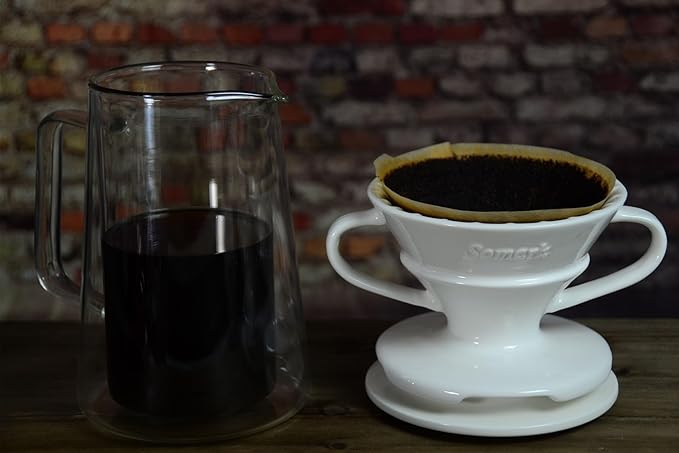 Pour Over Ceramic Coffee Dripper Set V Shape #2 Ceramic Dripper + Dripping Tray (Double Handle)