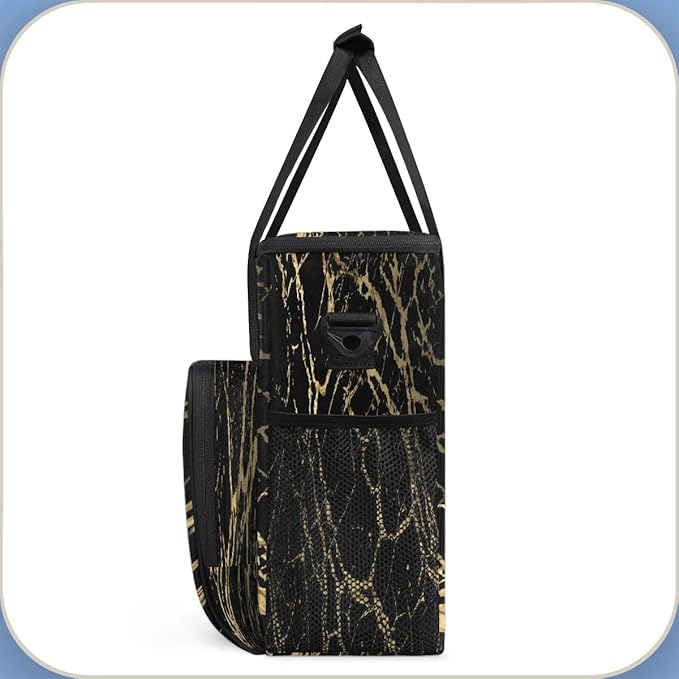 Black Marble Gold Texture Coffee Maker Carrying Bag Compatible with K-Mini or K-Mini Plus Portable Single Cup Coffee Maker Case with Pockets for K Cup Pods