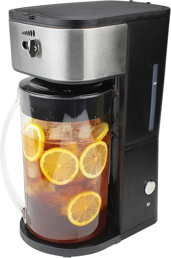 Iced Tea and Coffee Maker with 64oz Pitcher – Automatic Brewer with Strength Selector Reusable Filter and Auto Shut Off (Black)