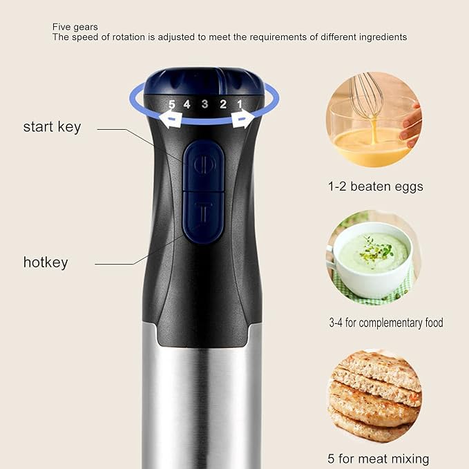 4 In 1 Immersion Blender Electric Chopper with Meat Grinder and Veggie Chopper Emulsion Blender with Chopper Egg Whisk Attachment Milk Frother 700ml Mixing Beaker
