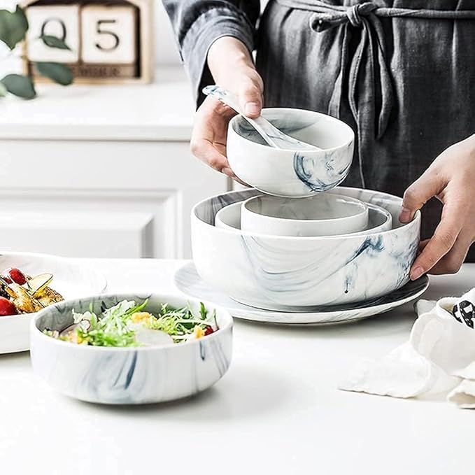 Classic Ceramic Dinnerware Sets Nordic Creative Plate and Bowl Set Marble Pattern Kitchen Kitchen Plate Set Dishwasher Microwave Safe 2 4 6 10 Dishware SetsMarble-12Pcs (Size:19Pcs)