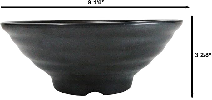 Ebros Gift Contemporary Ridged Matte Black Melamine Series Dinnerware Serveware Kitchenware Set Japanese Chinese Restaurant Supply (Pack Of 6 Large Round Ramen Soup Pasta Salad Bowls 48oz)