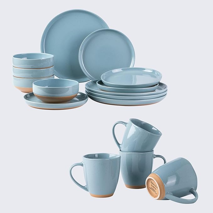 AmorArc Ceramic Dinnerware Sets for 4 16 Pieces Handpainted Plates and Bowls Set with Rustic Terracotta Underside Scratch Resistant Stoneware Dishes Set Dishwasher &amp Microwave Safe