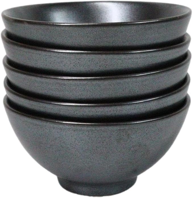 Ebros Gift Iron Black Clay Underglaze Technique Tetsu Kesho Porcelain Dinnerware Kitchen Set Asian Japanese Restaurant Supply (Pack Of 6 Small Rice Soup Appetizer Bowls 10oz)