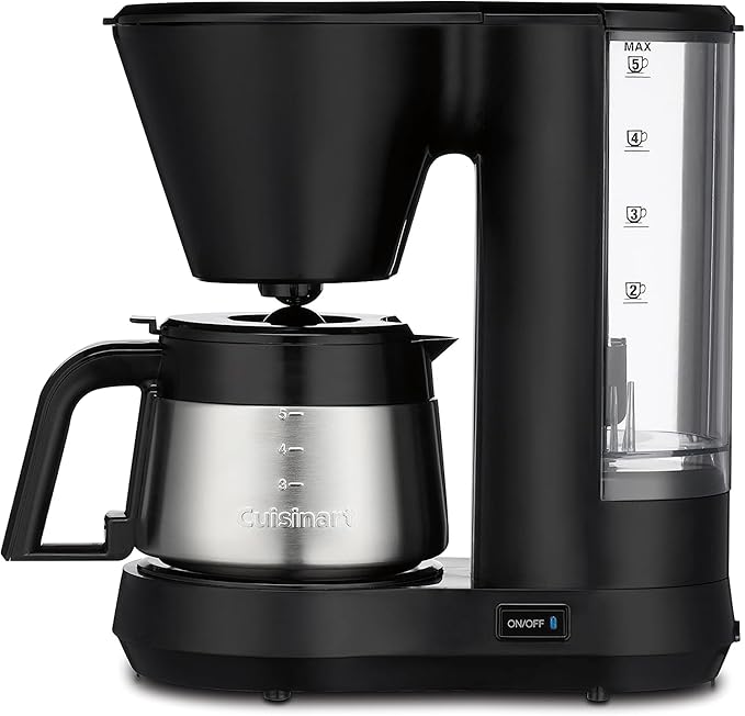 Cuisinart 5-Cup Coffee Maker with Stainless Steel Carafe Coffee Machine with Removable Water Reservoir Charcoal Water Filter 30-Minute Keep Warm and Brew Pause DCC-5570NAS Stainless Steel